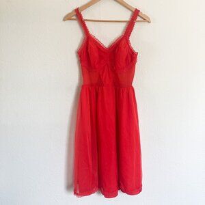 50's/60's Cherry Red Nylon Lingerie Slip Dress Vintage Lingerie Size Small